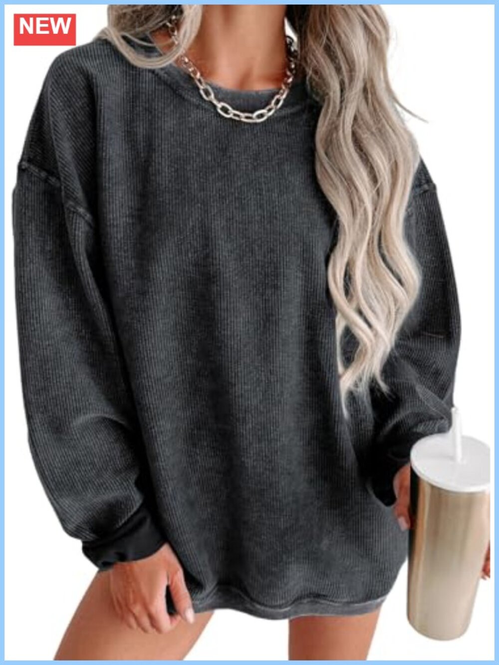 Women's Corduroy Sweatshirt Oversized Crewneck Pullover Fall Winter